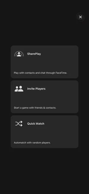 Online play through SharePlay, invites or quick match